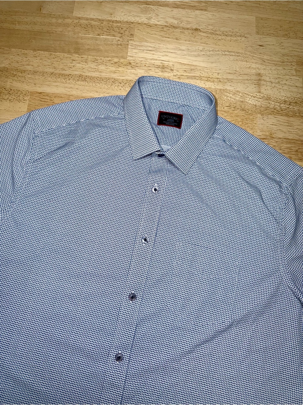UNTUCKit Tiefenbrunner Mens Geometric Shirt Blue Short Sleeve Large Performance